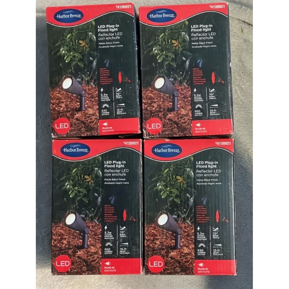 4pk Harbor Breeze LED Plug-In Flood Light Matte Black 550 Lumens